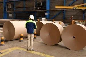 Les bobines de papier kraft à l'usine SMURFIT KAPPA de Biganos