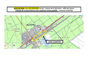 Zone de chantier - Renouvellement des conduites d'eau potable rue Léo Lagrange à Marcheprime