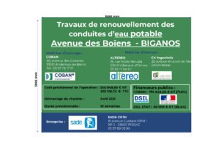 Panneau de chantier Financeurs - Travaux AEP avenue des Boïens à Biganos