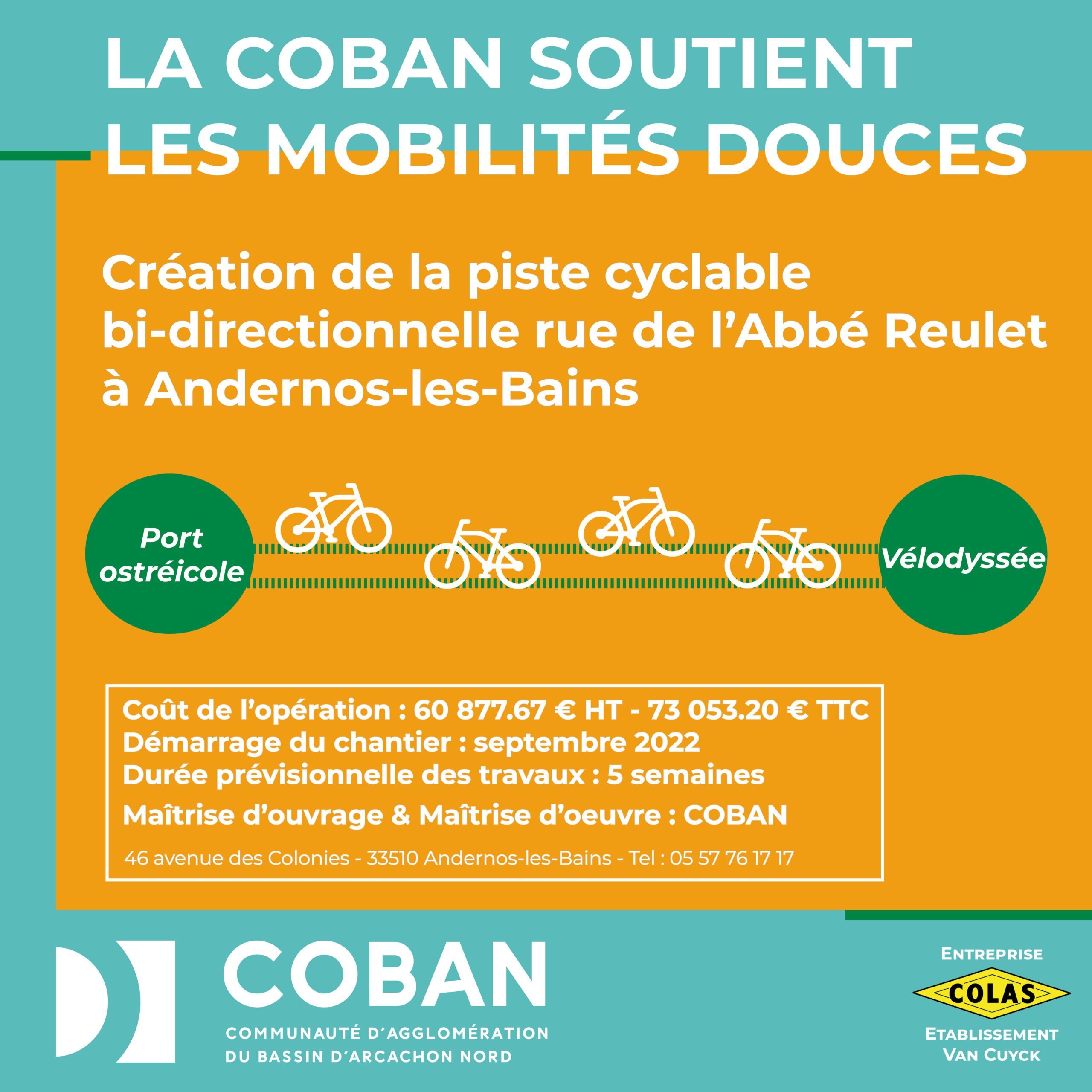 Création piste cyclable à Andernos-les-Bains entre le Port ostréicole et la Vélodysséee