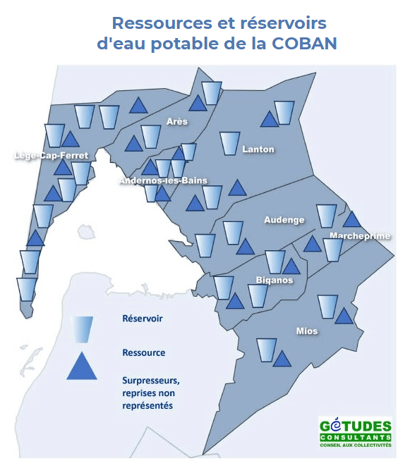 Carte Ressources et Réservoirs Eau potable COBAN - Octobre 2022