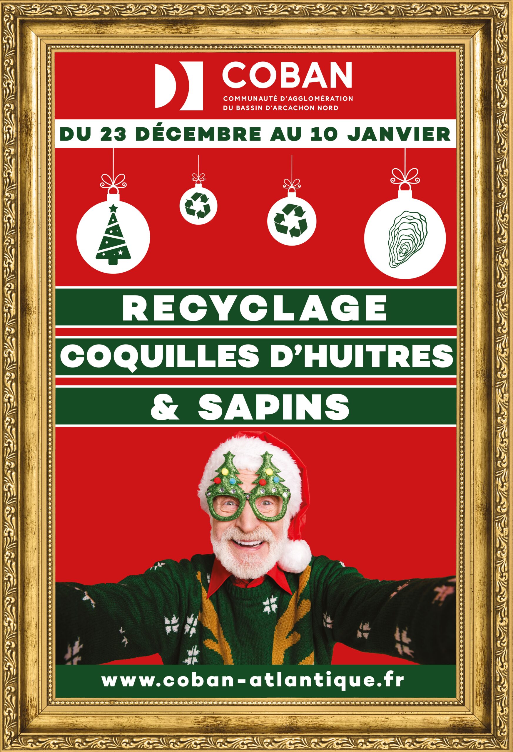 Affiche Noel Ecolo recyclage Huitres Sapins