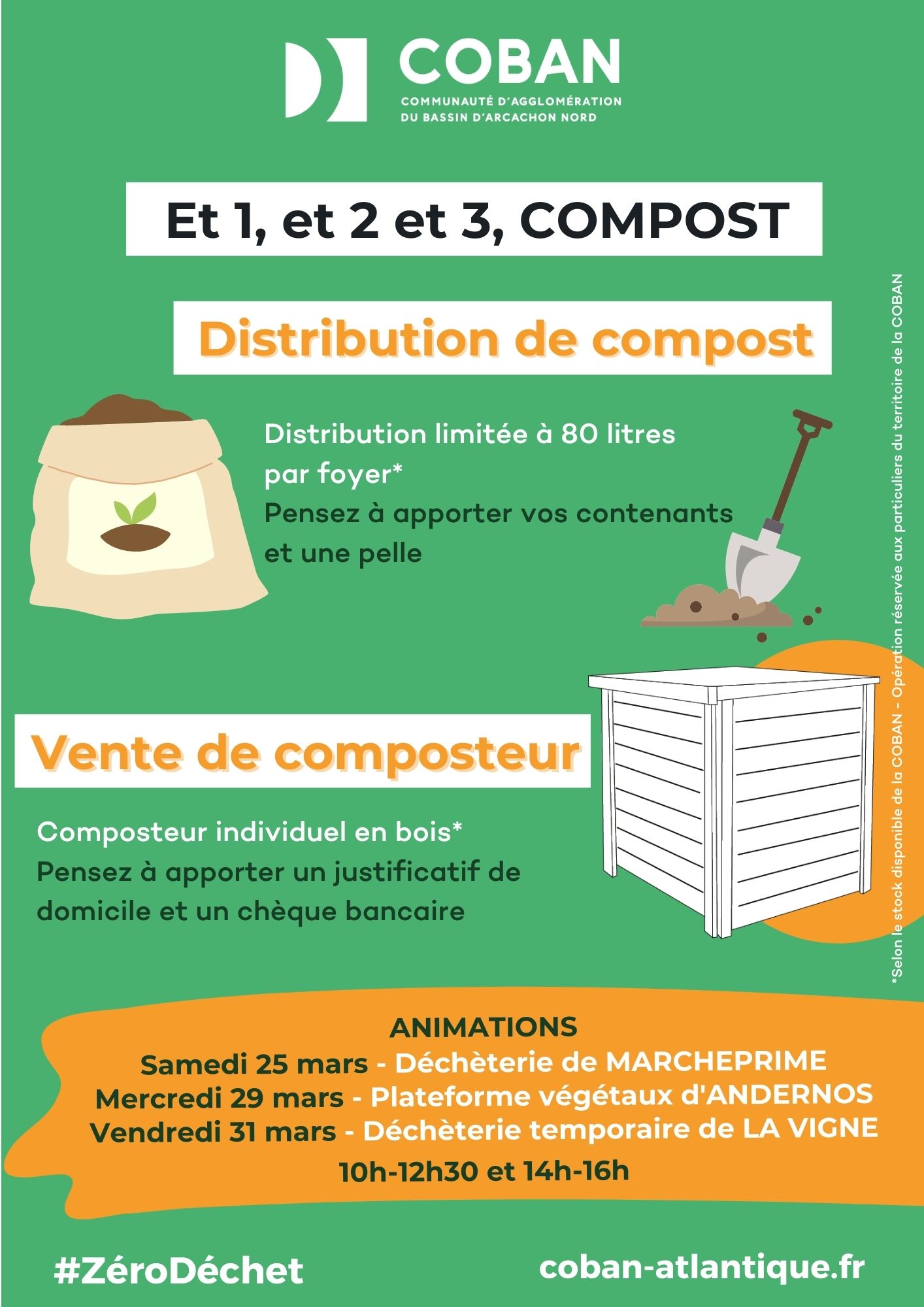 Opération compost - Et 1, et 2 et 3, compost - Tous au compost avec la COBAN - Affiche