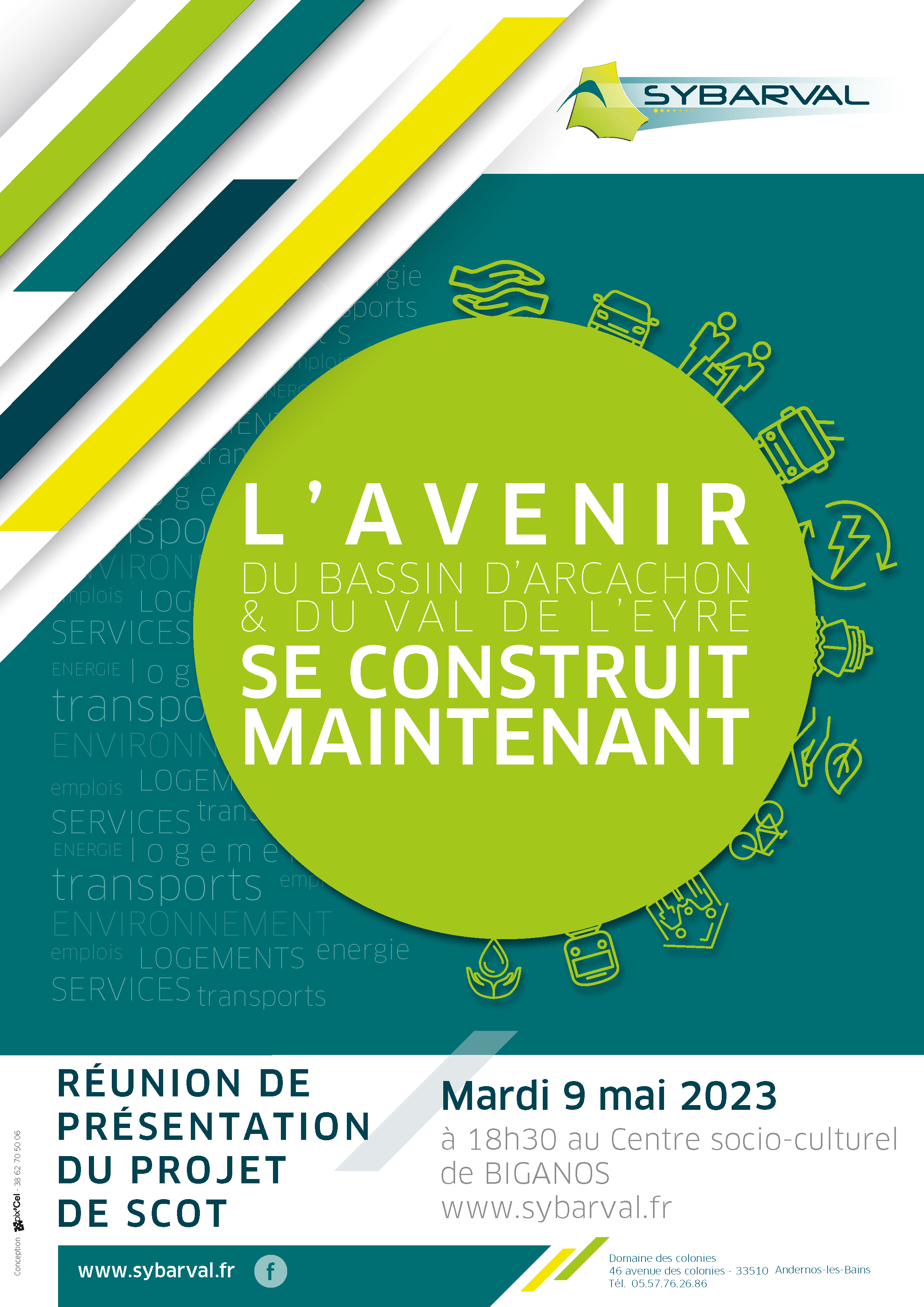 SYBARVAL Réunion publique de présentation du projet du SCOT le mardi 9 mai 2023 à 18h30 au Centre socio-culturel de Biganos - L'avenir du Bassin d'Arcachon et du Val de l'Eyre se construit maintenant