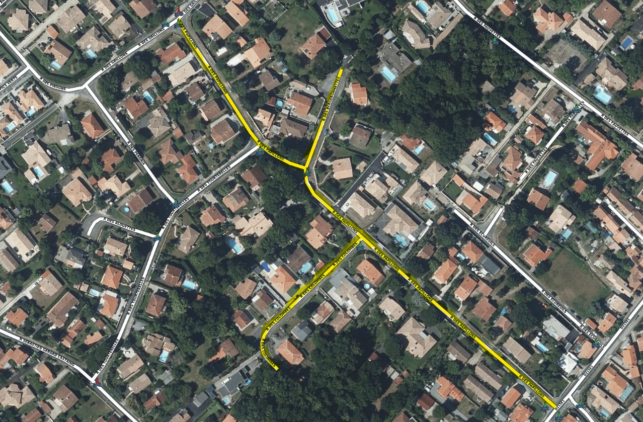 Plan des rues pour la coupure d'eau autour de la rue des Colombes à Andernos-les-Bains le mercredi 12 avril 2023 de 13h à 17h