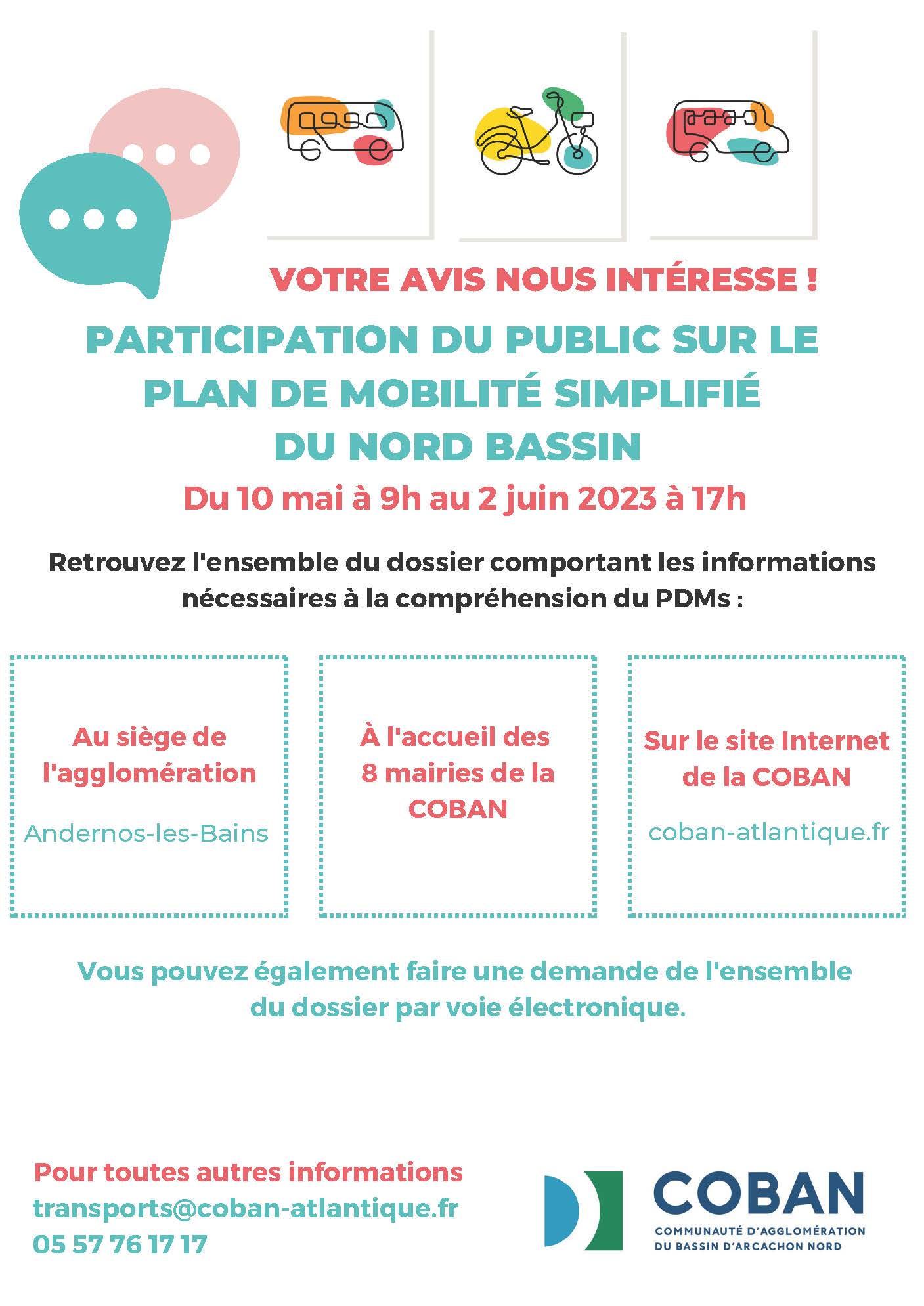 Participation du public sur le Plan de mobilité simplifié du 10 mai au 2 juin - COBAN