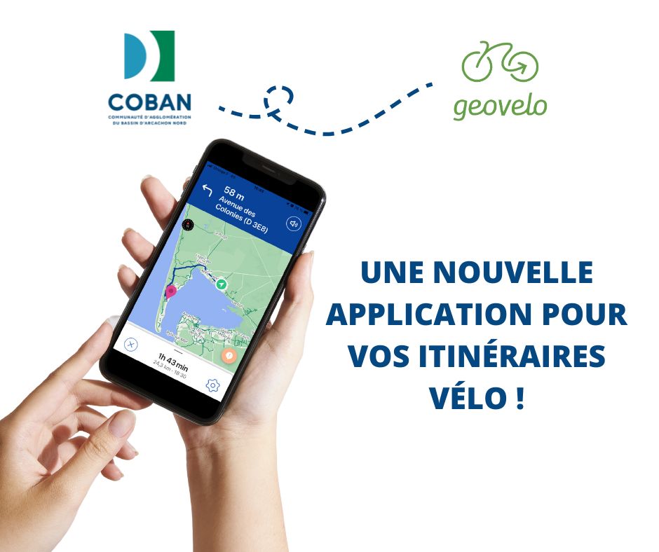 Visuel Actu geovelo - Une nouvelle application pour vos itinéraires vélo ! Rejoignez la communauté COBAN sur geovelo avec le code BRCHPTO