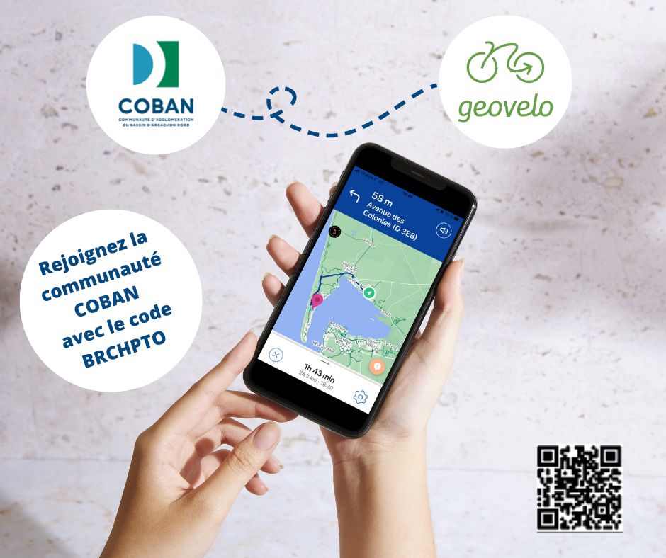Image Actu geovelo - Une nouvelle application pour vos itinéraires vélo ! Rejoignez la communauté COBAN sur geovelo avec le code BRCHPTO