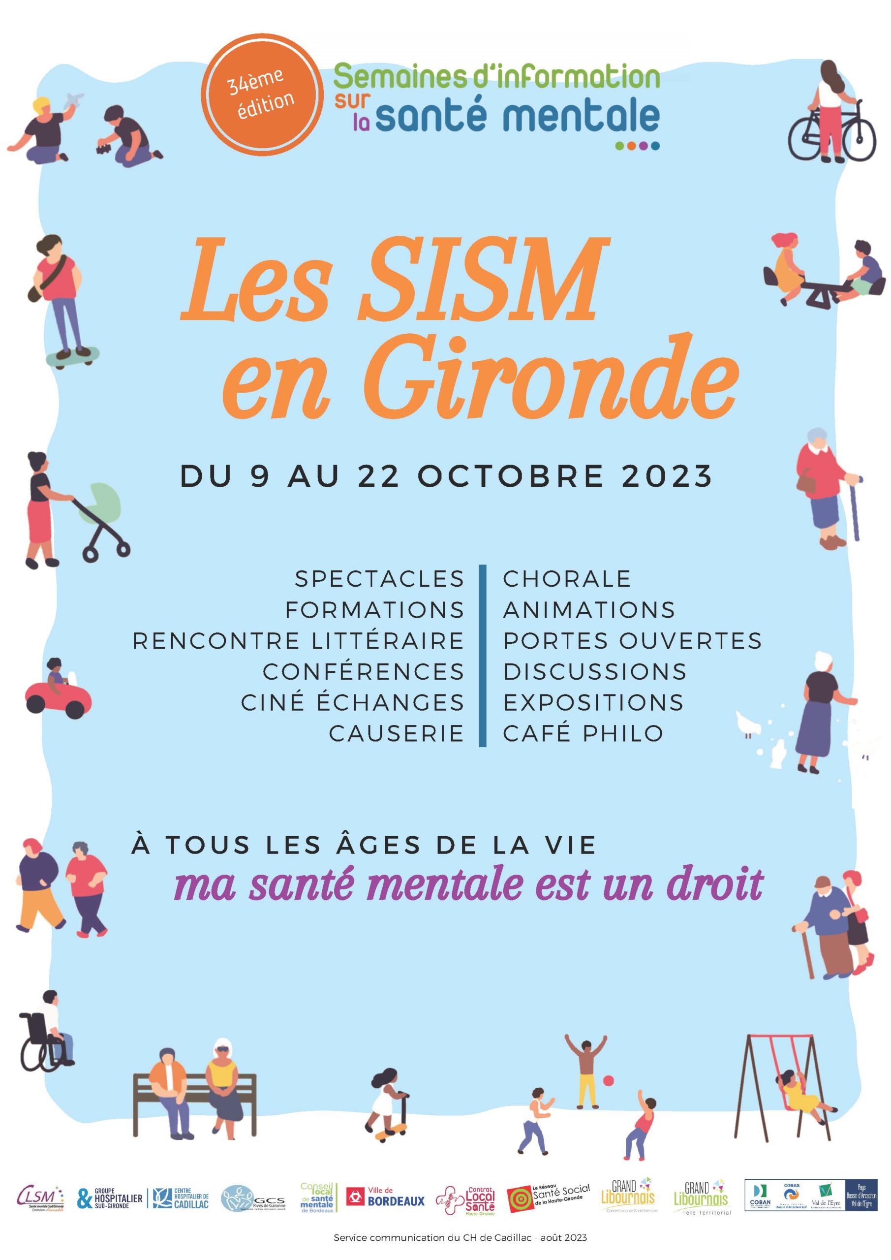 Affiche Les SISM en Gironde - A tous les âges de la vie ma santé mentale est un droit - 9 22 octobre 2023