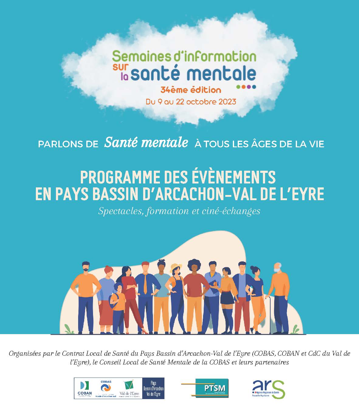 Programme des SISM Semaines d'Information sur la Santé Mentale en Pays BARVAL Pays Bassin d'Arcachon - Val de l'Eyre - 34e édition du 9 au 22 octobre 2023 - Couverture
