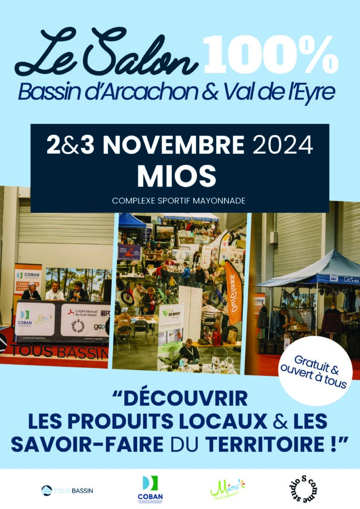 Affiche Salon Tous Bassin 100 % Bassin d'Arcachon et Val de l'Eyre à Mios samedi 2 et dimanche 3 novembre 2024 au Complexe Sportif Mayonnade à Mios