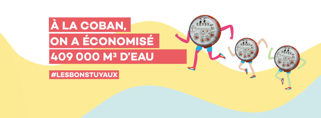 Affiche EAU POTABLE Economie économisé 409 000 m3 - chiffre à fin 2023 - cumul depuis 2020 - Ensemble économisons l'eau