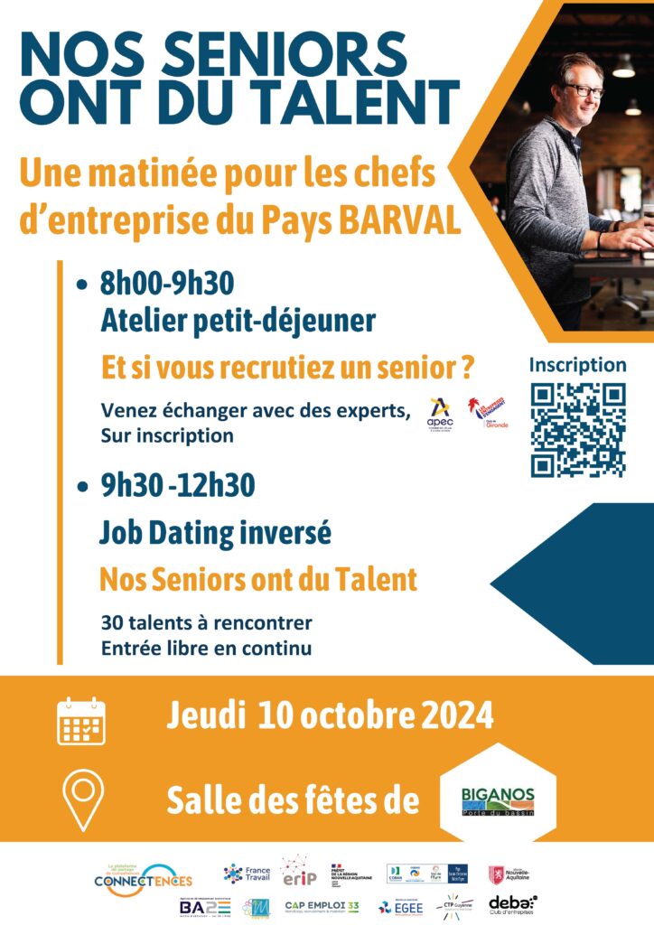 Job dating inversé du Pays Bassin d'Arcachon Val de l'Eyre - Nos seniors ont du talent - Connectences - Jeudi 10 octobre 2024 - Salle des Fêtes de Biganos - Vignette