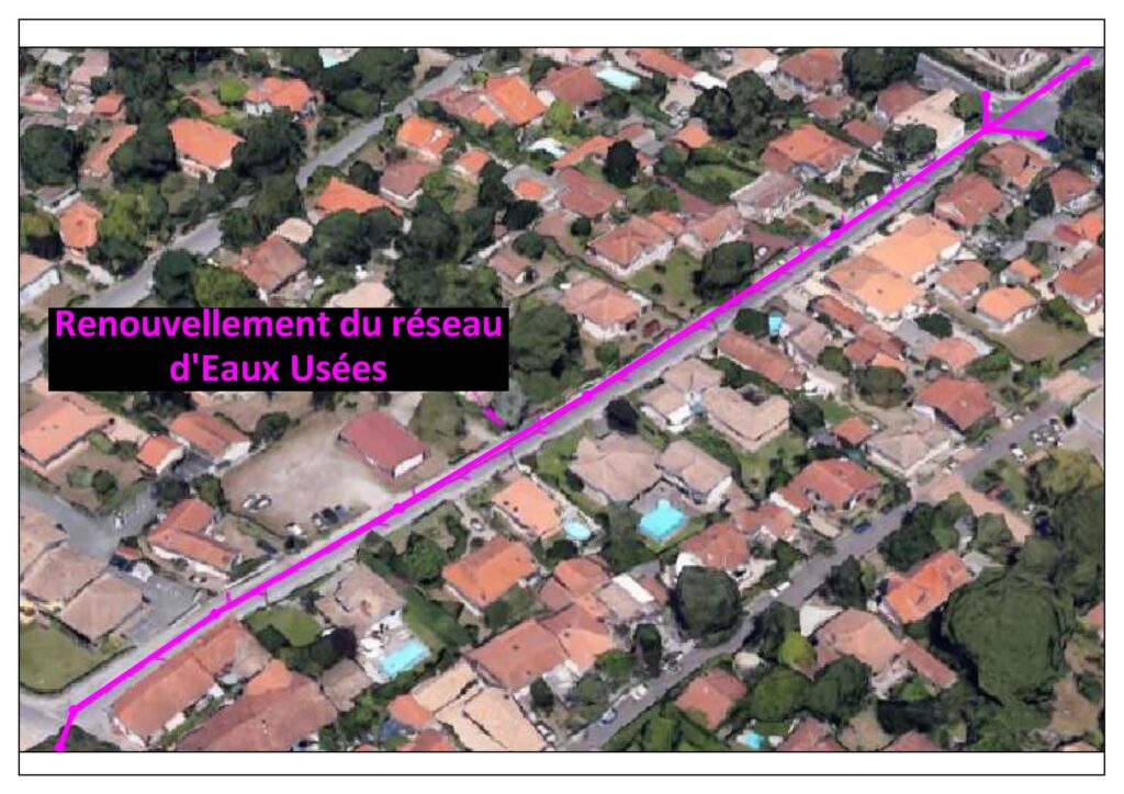 Plan des travaux de renouvellement du réseau des eaux usées par le SIBA rue de l'Eglise à Andernos-les-Bains du lundi 4 novembre 2024 à 9h au jeudi 20 février 2025