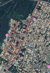 Plan de la coupure d'eau potable autour de la route du Stade à Lanton lundi 12 mai 2025