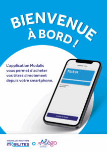 Affiche Modalis lancement billettique - paiement par téléphone mobile smartphone dans les bus Alégo - 10 juin 2025