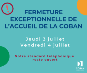 Fermeture exceptionnelle de l'Accueil de la COBAN - COBAN