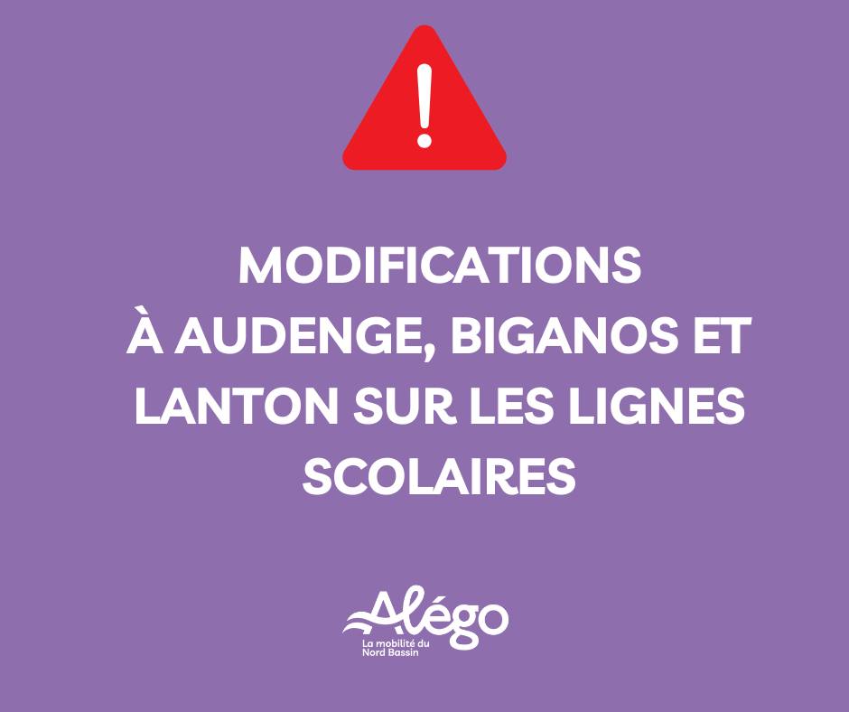 ALEGO : Transports scolaires : modifications sur Audenge, Biganos et Lanton - COBAN