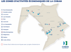 Carte des Zones d'Activités Economiques (ZAE) de la COBAN et les projets d'extensions - Septembre 2025