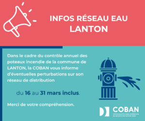 Visuel Contrôle des Poteaux Incendie à Andernos-les-Bains du lundi 16 au mardi 31 mars 2026 - Perturbations réseau Eau potable