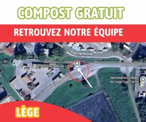 Opération Tous au compost 2026 - Distribution de compost gratuit dans les 8 communes COBAN - du 30 mars au 10 avril 2026 - LEGE BOURG mercredi 8 avril 2026 de 14h à 18h - Plan
