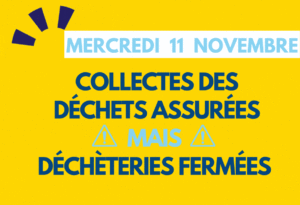 Visuel jour férié mercredi 11 novembre 2026 - Collectes reportées et déchèteries fermées - Vignette actu GIF