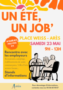 Forum de l'Emploi Un été, un job' à Arès - Samedi 23 mai 2026 de 9h à 13h - Rencontre avec les employeurs - Affiche