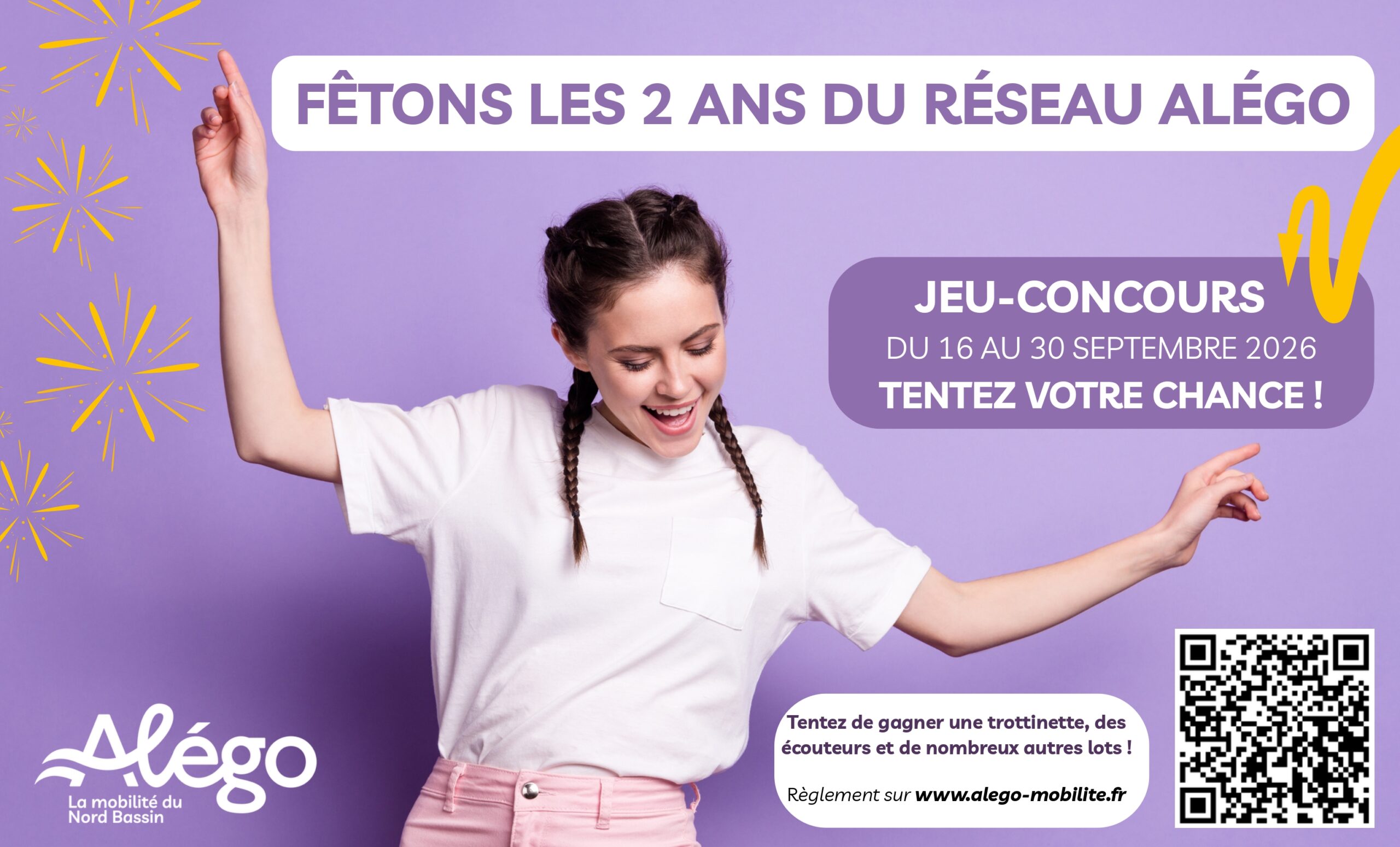 Fêtons les 2 ans du réseau Alégo - Jeu-concours du 16 au 30 septembre 2026 - Affiche horizontale
