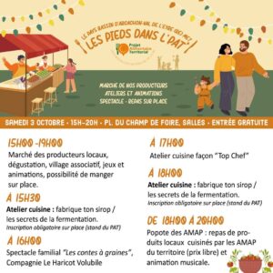 Les pieds dans l'PAT - Samedi 3 octobre 2026 de 15h à 20h à Salles - Programme